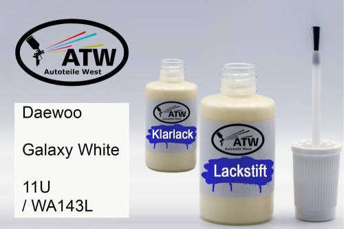 Daewoo, Galaxy White, 11U / WA143L: 20ml Lackstift + 20ml Klarlack - Set, von ATW Autoteile West.